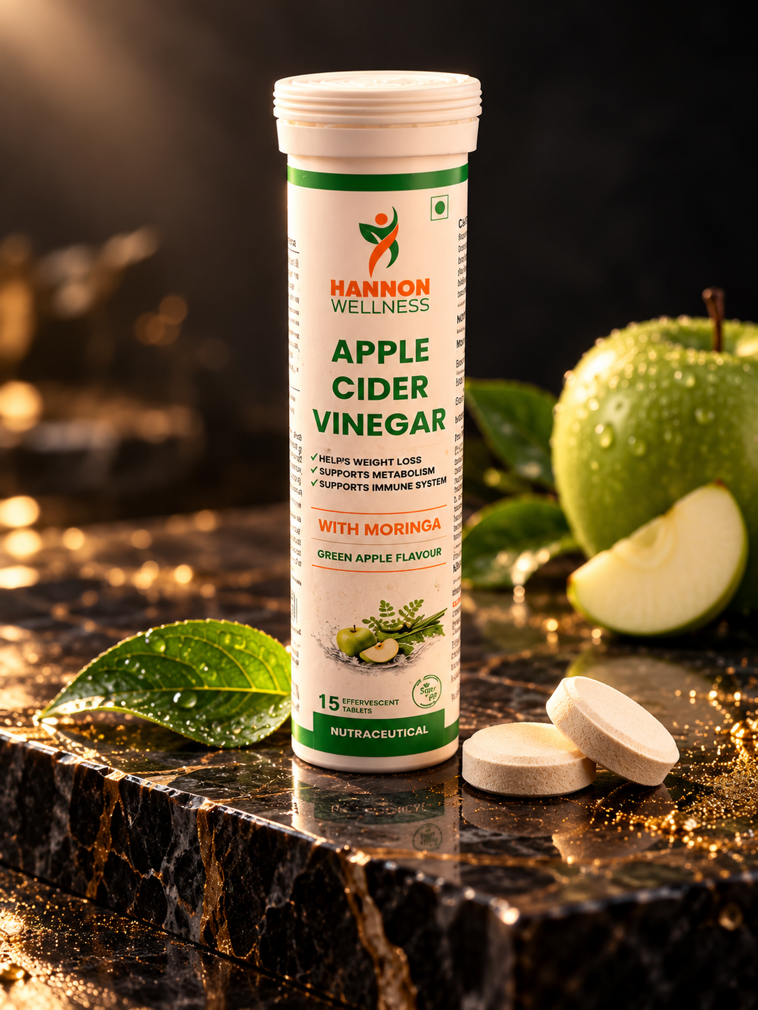 Hannon Wellness Apple Cider Vinegar with Moringa effervescent tablets